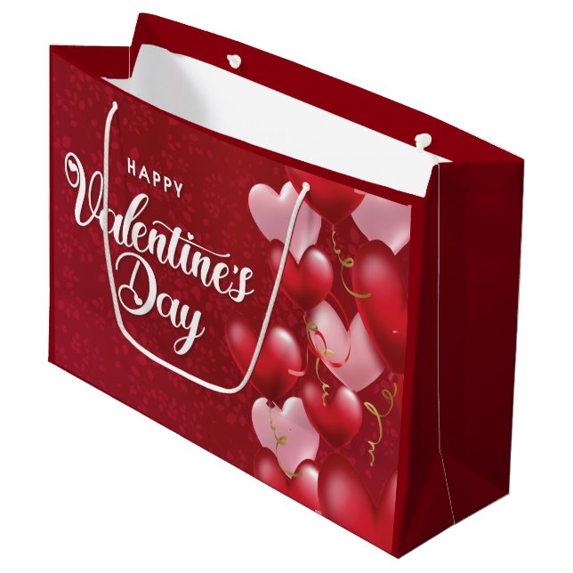 Elegant Glitter Red Happy Valentine's Day Large Gi Large Gift Bag (Front Angled)
