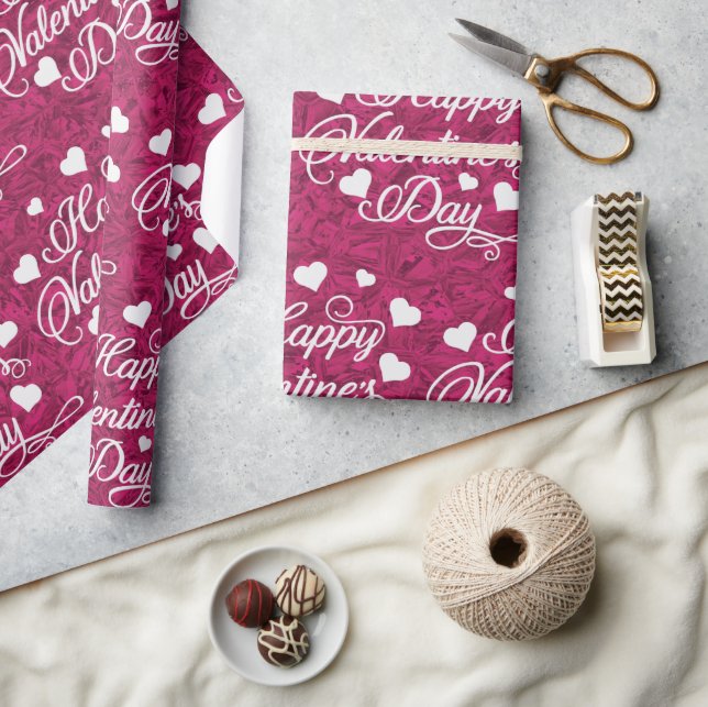 Elegant Glitter Red Happy Valentine's Day Wrapping Paper (Crafts)