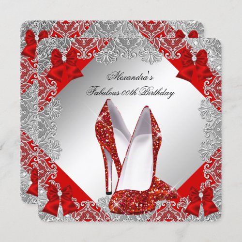 Elegant Glitter Red Stiletto Birthday Party Invitation