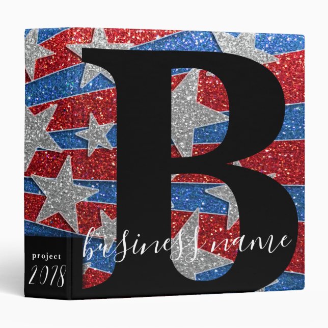 Elegant Glitter Red White and Blue American Flag 3 Ring Binder (Front/Spine)
