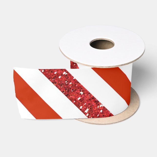 Elegant Glitter Red White Stripes,Christmas Satin Ribbon (Spool)