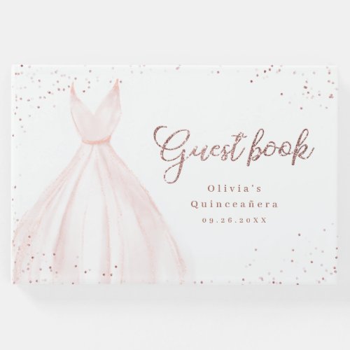 Elegant glitter rose gold pink dress quinceaera g guest book