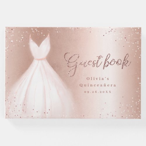Elegant glitter rose gold pink dress quinceaera guest book