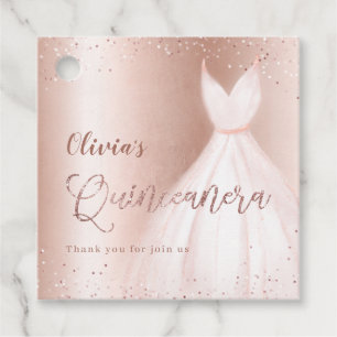 Elegant glitter rose gold with dress quinceañera favor tags