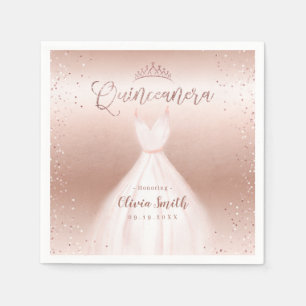 Elegant glitter rose gold with dress quinceañera napkins