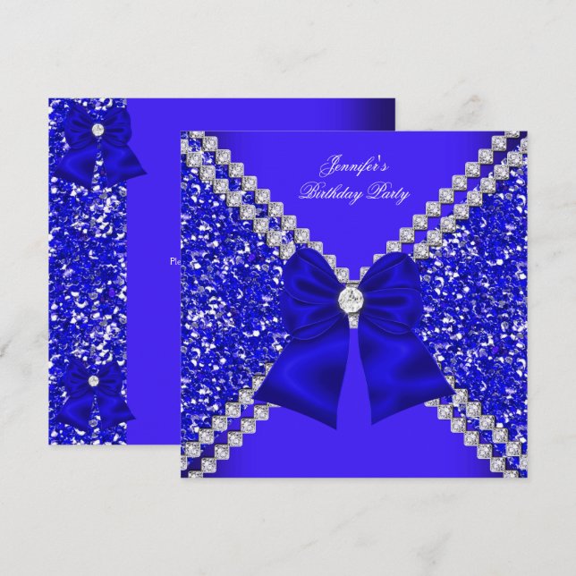 Elegant Glitter Royal Blue Diamonds Birthday Party Invitation (Front/Back)