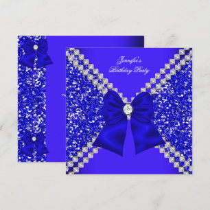 Elegant Glitter Royal Blue Diamonds Birthday Party Invitation