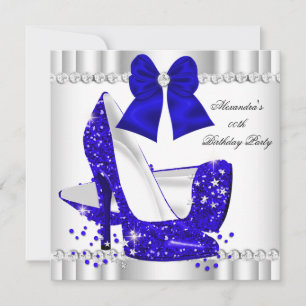 Elegant Glitter Royal Blue Glamour High Heel White Invitation