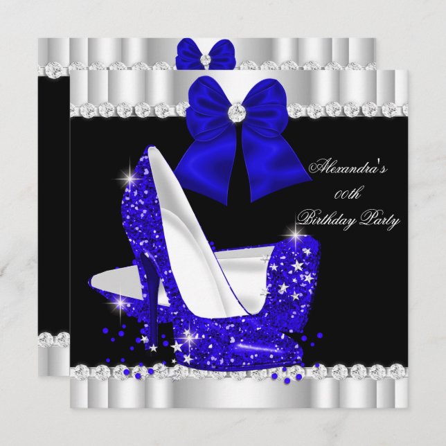 Elegant Glitter Royal Blue Glamour High Heels Invitation (Front/Back)