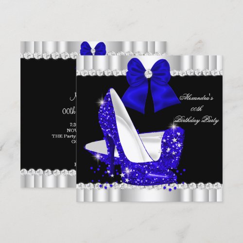 Elegant Glitter Royal Blue Glamour High Heels Personalized Invite
