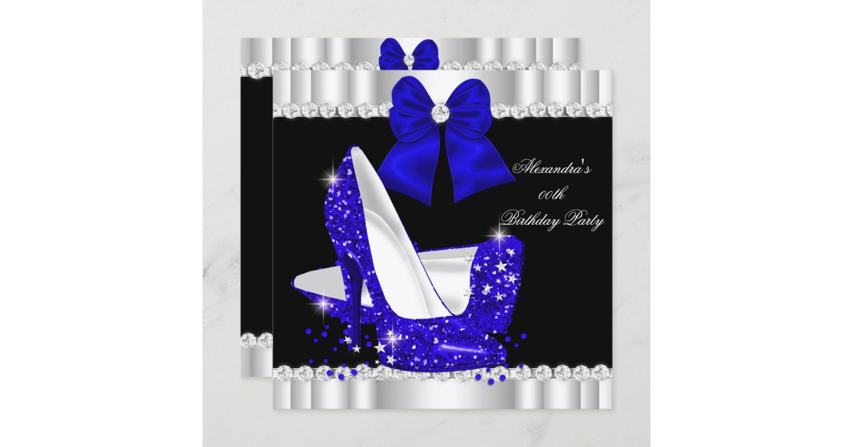 Elegant Glitter Royal Blue Glamour High Heels Invitation Zazzle