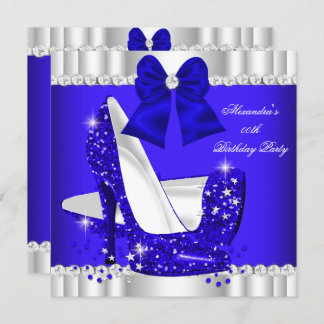 Elegant Glitter Royal Blue Silver High Heel Invitation