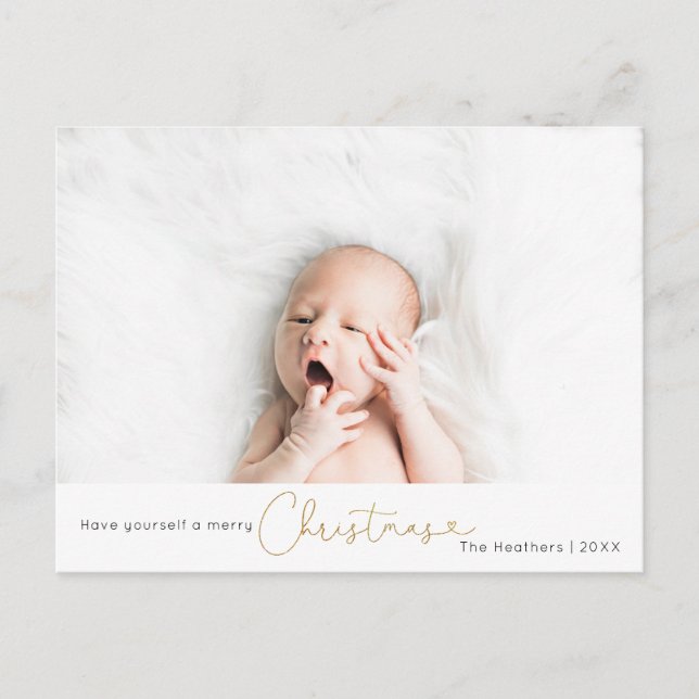 Elegant Glitter Script Christmas Holiday Photo Postcard (Front)