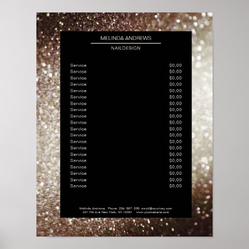 Elegant Glitter Silber Gold Preisliste Poster
