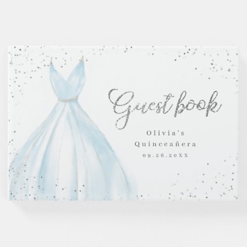 Elegant glitter silver blue dress quinceaera guest book