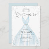 Elegant glitter silver blue dress Quinceañera Invitation (Front/Back)