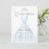 Elegant glitter silver blue dress Quinceañera Invitation (Standing Front)