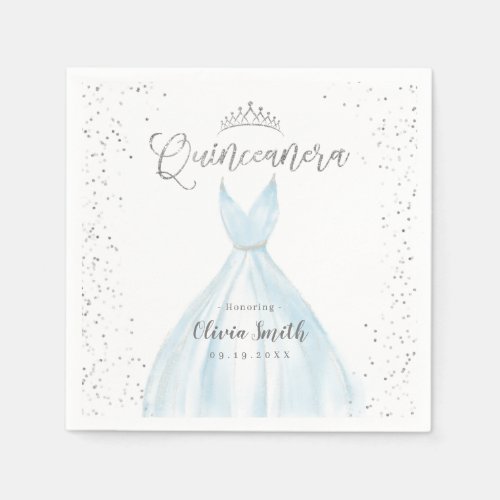 Elegant glitter silver blue dress quinceaera napkins