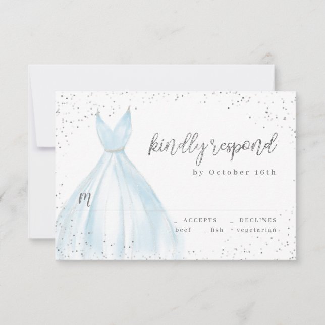 Elegant glitter silver blue dress quinceañera RSVP (Front)