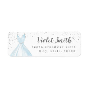 Elegant glitter silver blue dress return address label