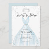Elegant glitter silver blue Dress sweet 16 In Invitation (Front/Back)