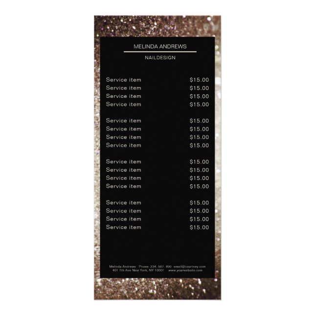 Elegant Glitter Silver Gold Rack Card (Front)