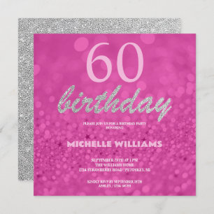 Elegant Glitter Silver Pink Calligraphy Birthday