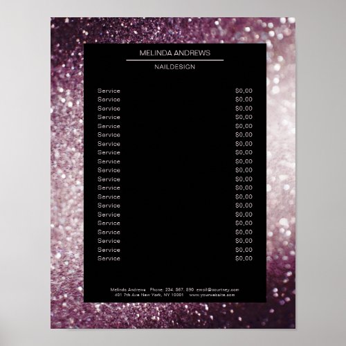 Elegant Glitter Silver Purple Price List Poster