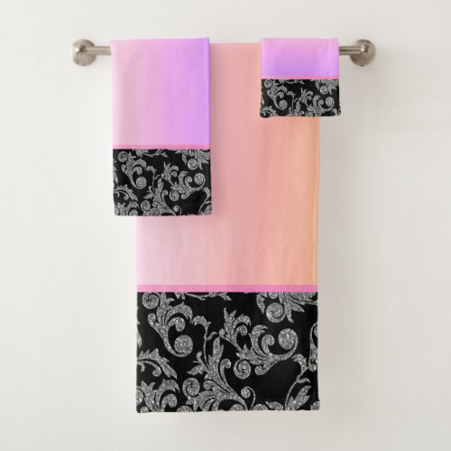 Elegant Glitter Silver Swirls Ombre Bath Towel Set