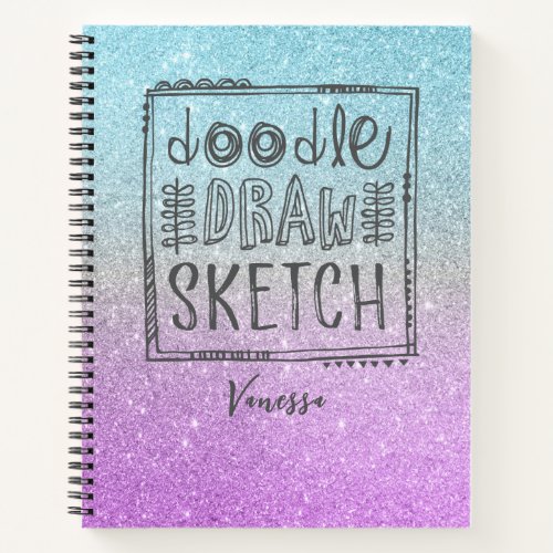 Elegant Glitter Sketchbook Purple Blue Notebook