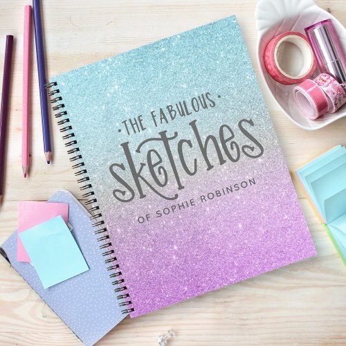 Elegant Glitter Sketchbook Purple Blue Notebook