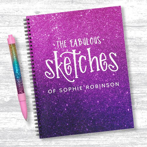 Elegant Glitter Sketchbook Purple Pink Notebook
