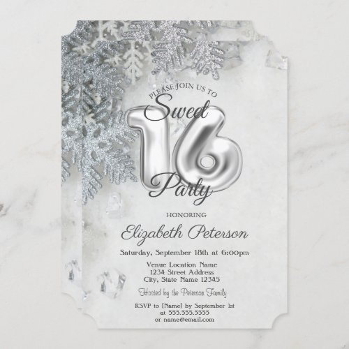 Elegant Glitter Snowflakes Sweet 16  Invitation