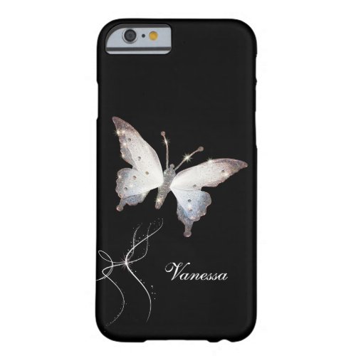 Elegant Glitter Sparkle Glamour Butterfly and Name Barely There iPhone 6 Case