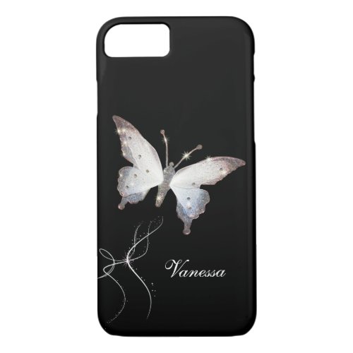 Elegant Glitter Sparkle Glamour Butterfly and Name iPhone 87 Case