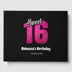Elegant Glitter Sparkle Sweet 16 Birthday Guest Book