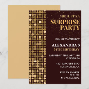 Elegant Glitter Surprise party Gold 74th birthday Invitation