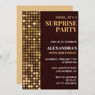 Elegant Glitter Surprise party Gold 86th birthday Invitation