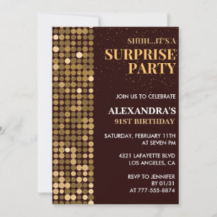 Elegant Glitter Surprise party Gold 91st birthday Invitation