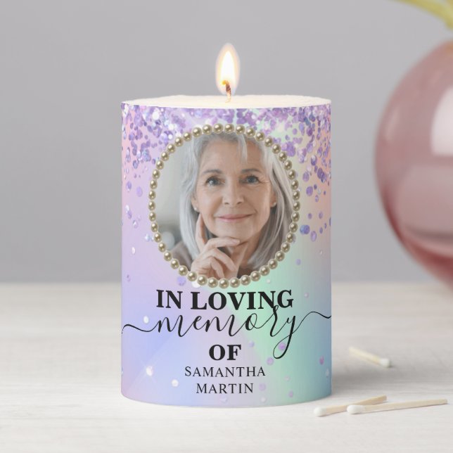 Elegant Glitter Sympathy Remembrance Pillar Candle (In Situ)