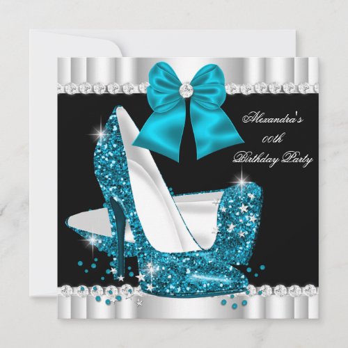Elegant Glitter Teal Blue Glamour High Heels 2 Invitation