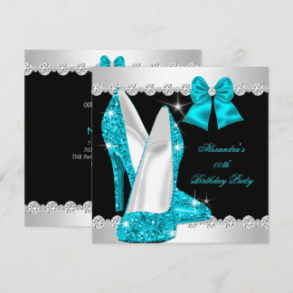 Elegant Glitter Teal Blue High Heels Birthday Invitation