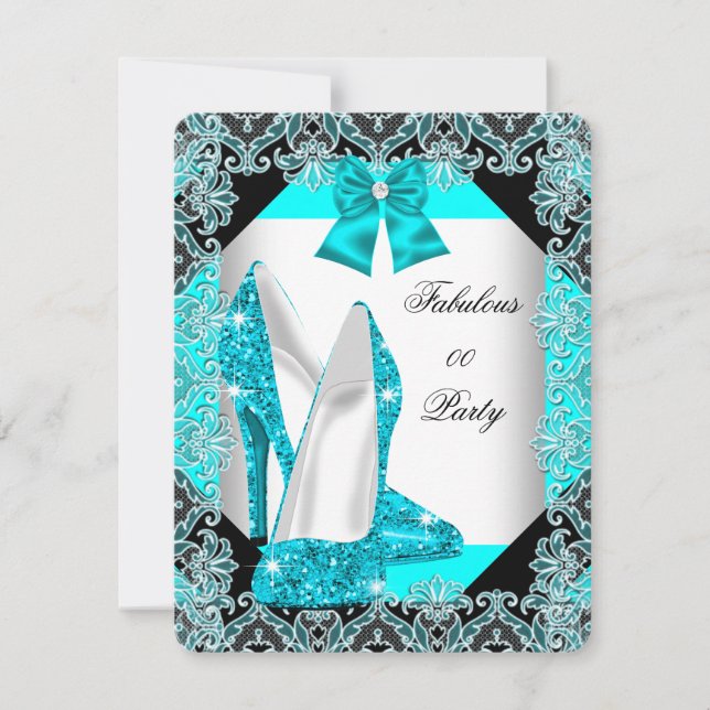 Elegant Glitter Teal Blue Stiletto Fabulous Party Invitation (Front)