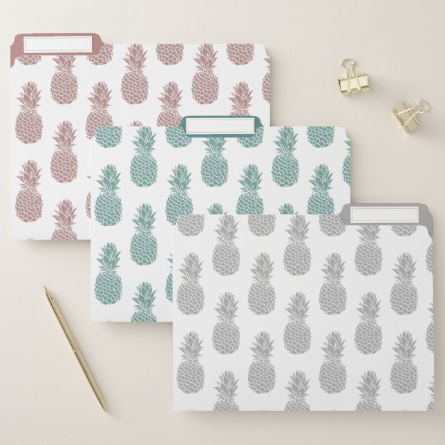 Elegant Glitter Teal Blush Pink Silver Pineapple File Folder (Set)