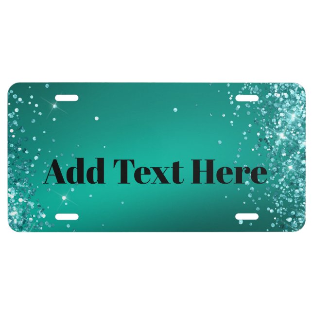 Elegant Glitter Teal Personalized Text License Plate (Front)