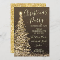 Elegant Glitter Tree Gold Christmas Party  Invitation