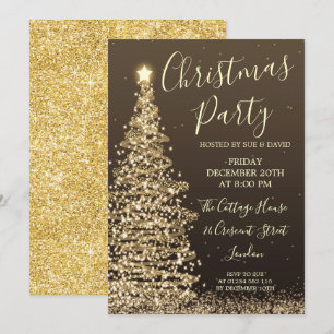 Elegant Glitter Tree Gold Christmas Party Invitation