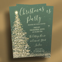 Elegant Glitter Tree Green Christmas Party Invitation