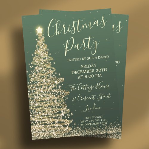 Elegant Glitter Tree Green Christmas Party Invitation