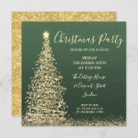 Elegant Glitter Tree Green Christmas Party Invitation